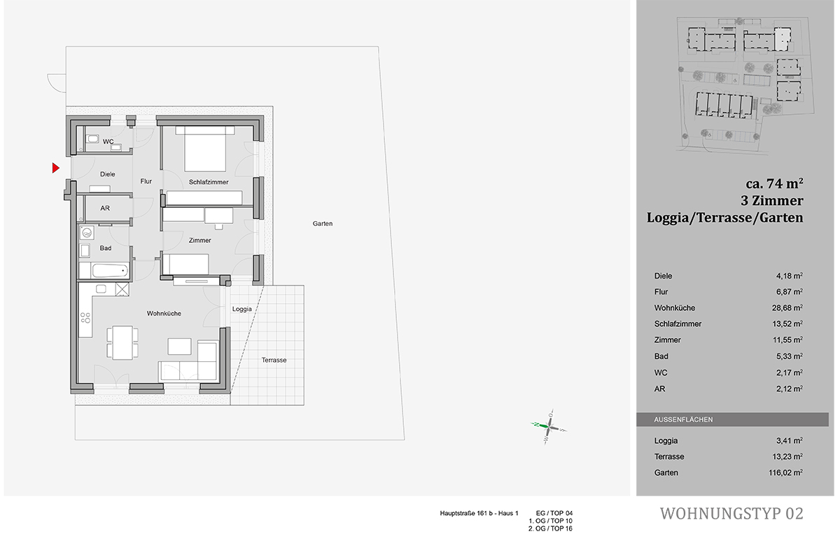 Premstätten, Hauptstraße, Wohnungstyp 02 - 3-Zimmer-Wohnung