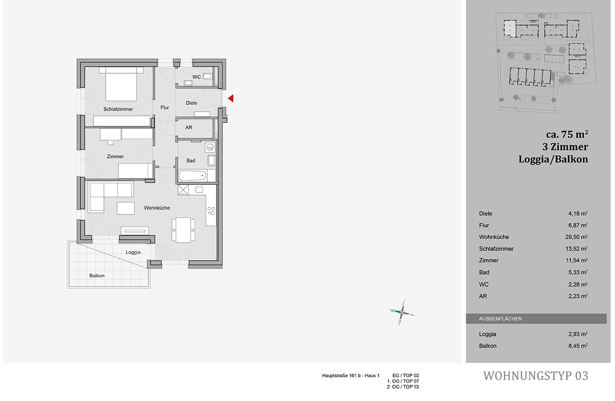 Premstätten, Hauptstraße, Wohnungstyp 03 - 3-Zimmer-Wohnung