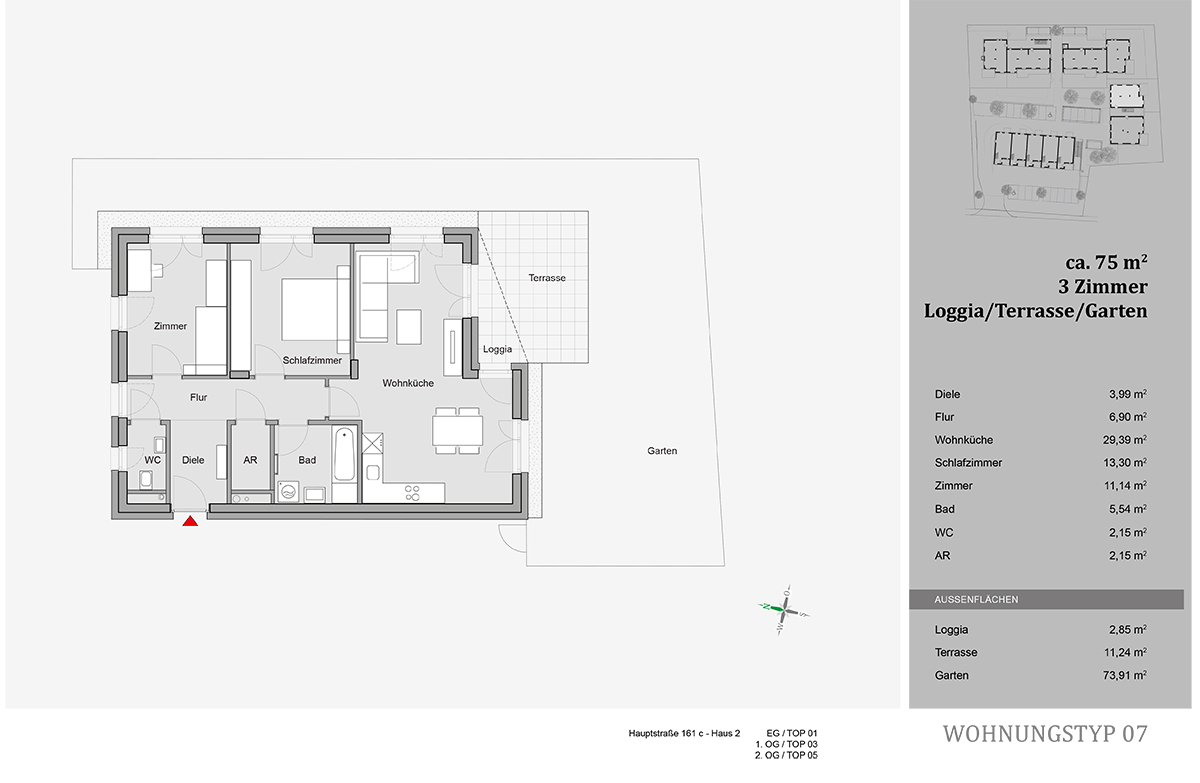 Premstätten, Hauptstraße, Wohnungstyp 07, 3-Zimmer-Wohnung