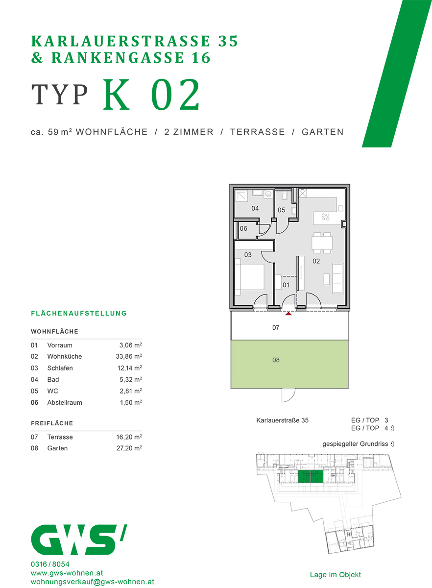 Graz, Rankengasse 16 und Karlauerstraße 35 - 2-Zimmer-Wohnung - Grundriss Graz, Rankengasse 16 & Karlauerstraße 35 - freifinanzierte Eigentumswohnungen - 2-Zimmer-Wohnung - Grundriss