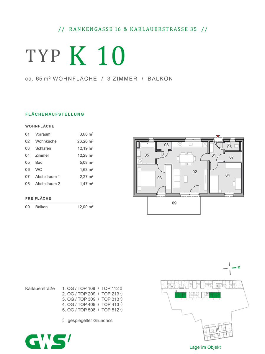 Graz, Rankengasse 16 & Karlauerstraße 35 - freifinanzierte Eigentumswohnungen - 3-Zimmer-Wohnung - Grundriss Graz, Rankengasse 16 & Karlauerstraße 35 - freifinanzierte Eigentumswohnungen - 3-Zimmer-Wohnung - Grundriss