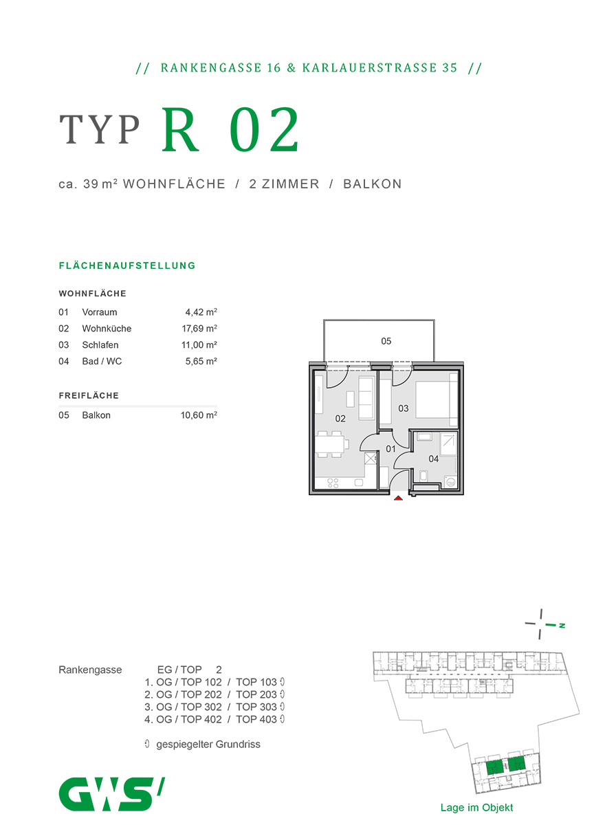 Graz, Rankengasse 16 & Karlauerstraße 35 - freifinanzierte Eigentumswohnungen - 2-Zimmer-Wohnung - Grundriss Graz, Rankengasse 16 & Karlauerstraße 35 - freifinanzierte Eigentumswohnungen - 2-Zimmer-Wohnung - Grundriss